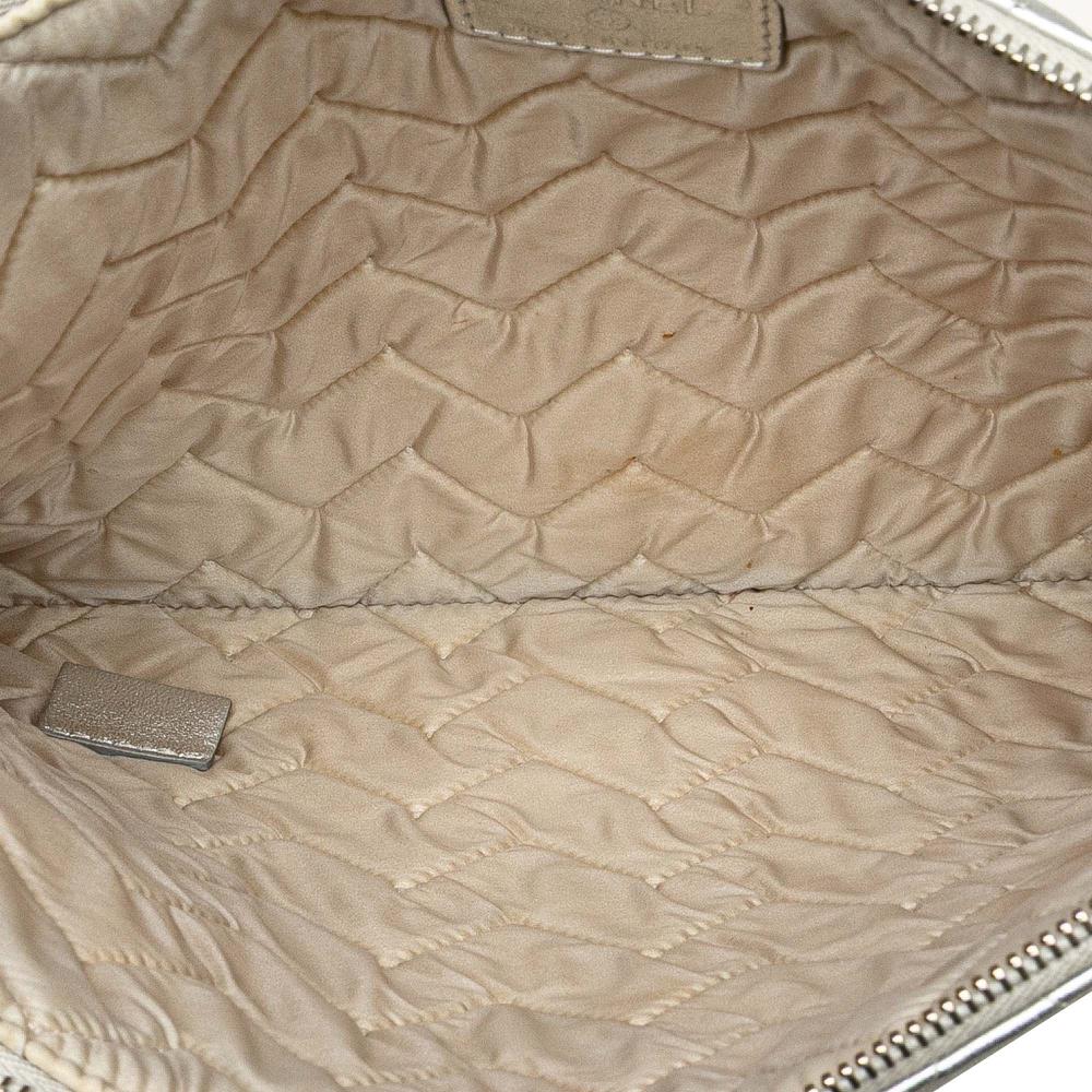 Chanel AB Chanel Silver Calf Leather Medium Metallic Chevron skin O Case Clutch Italy