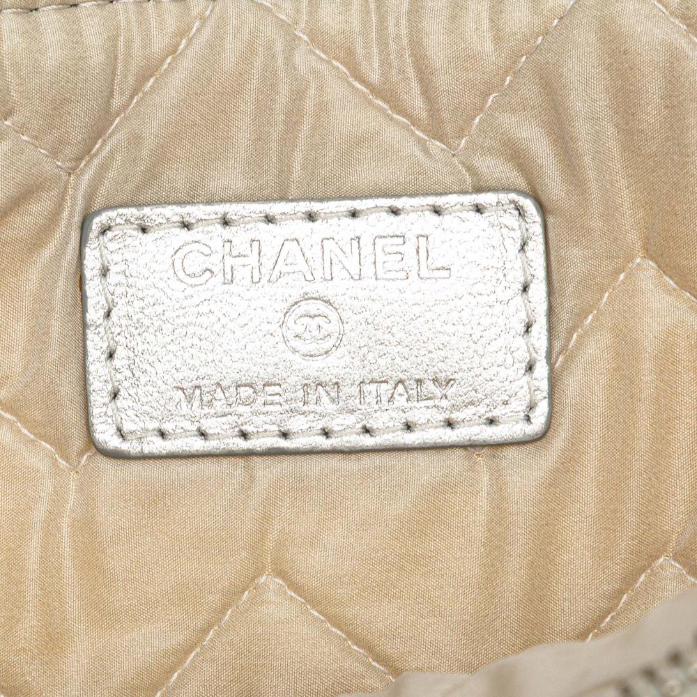 Chanel AB Chanel Silver Calf Leather Medium Metallic Chevron skin O Case Clutch Italy