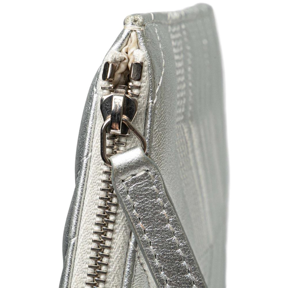 Chanel AB Chanel Silver Calf Leather Medium Metallic Chevron skin O Case Clutch Italy