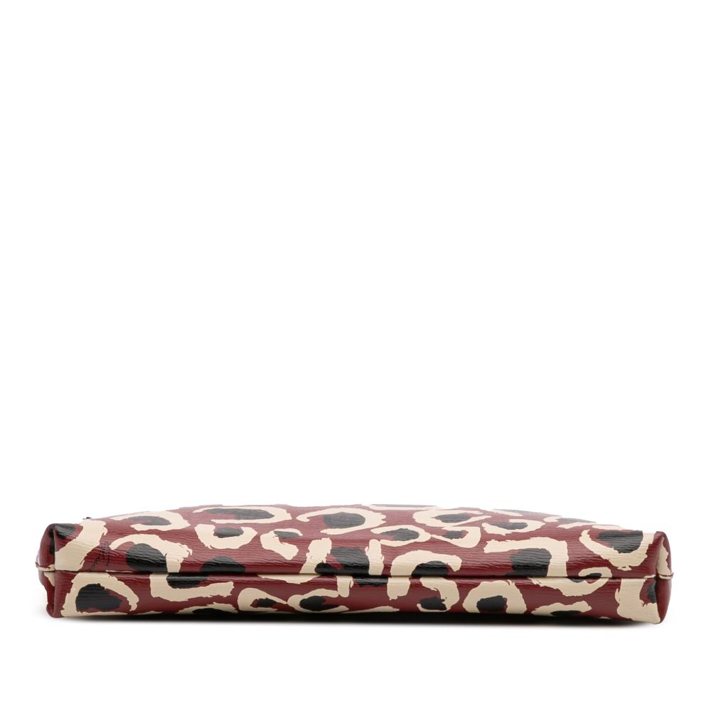 Gucci B Gucci Red Calf Leather Leopard Print Bamboo Clutch Italy