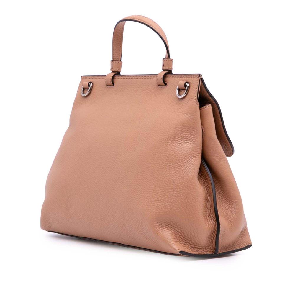 Gucci B Gucci Brown Beige Calf Leather Medium Bamboo Daily Satchel Italy