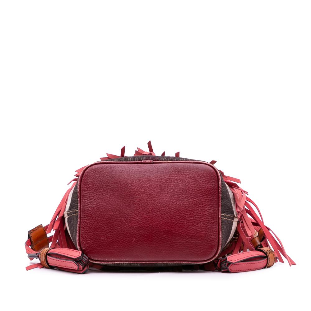 Burberry B Burberry Red Suede Leather Small Mega Check Canvas and Fringe Belgrove Bucket Bag China