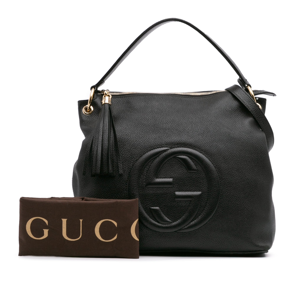 Gucci Soho Zipper Closure Leather 2-Ways Hobo Crossbody Black