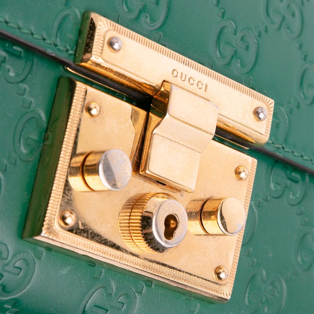 Gucci B Gucci Green Calf Leather Small Guccissima Padlock Crossbody Italy