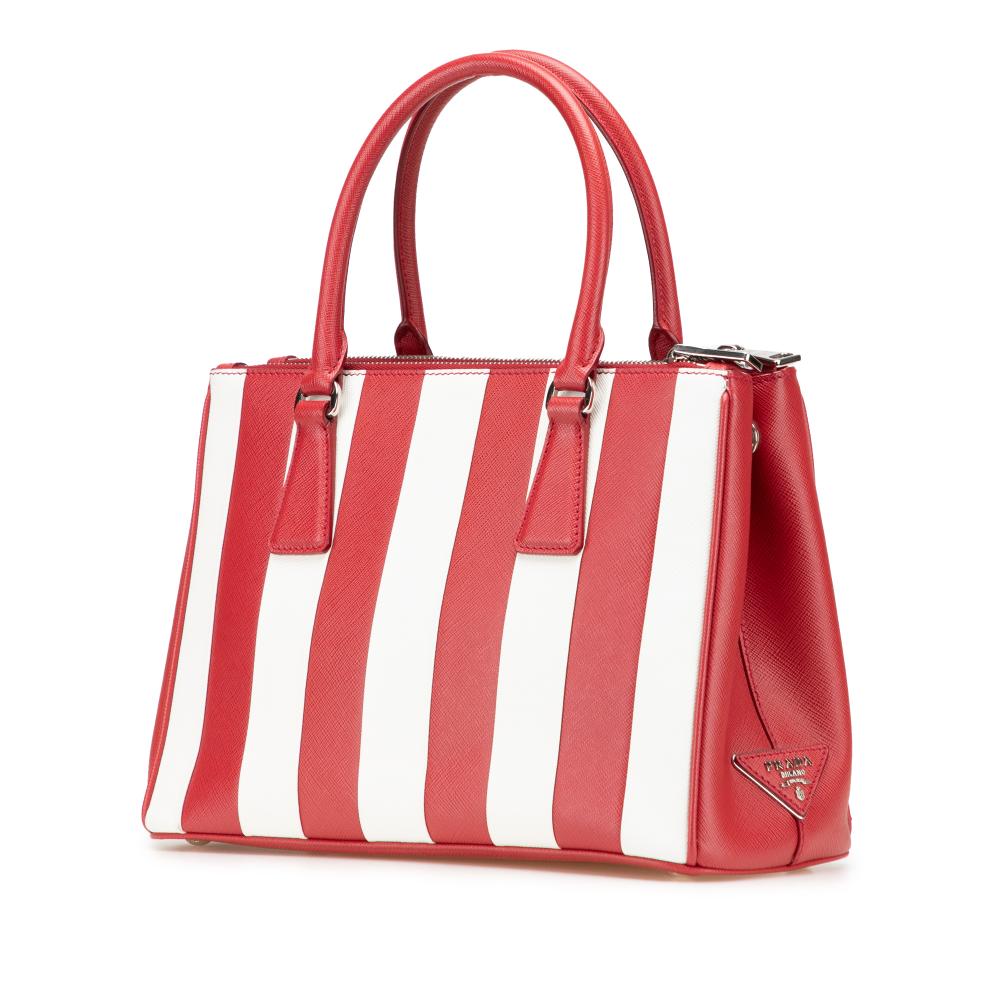 Prada B Prada Red Saffiano Leather Small Bicolor Galleria Double Zip Satchel Italy