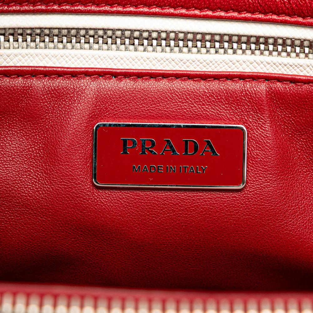 Prada B Prada Red Saffiano Leather Small Bicolor Galleria Double Zip Satchel Italy