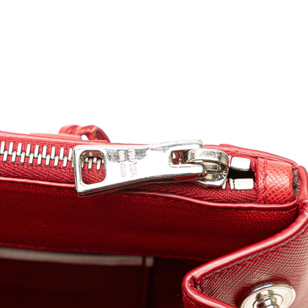 Prada B Prada Red Saffiano Leather Small Bicolor Galleria Double Zip Satchel Italy