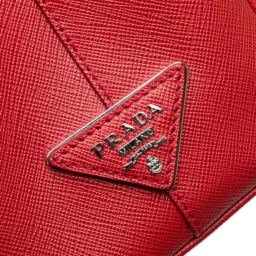 Prada B Prada Red Saffiano Leather Small Bicolor Galleria Double Zip Satchel Italy