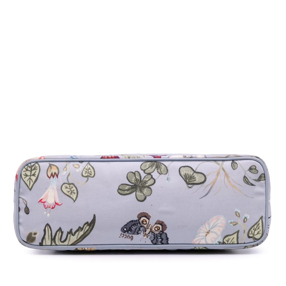 Gucci B Gucci Blue Light Blue Canvas Fabric Small Flora Knight Convertible Tote Italy