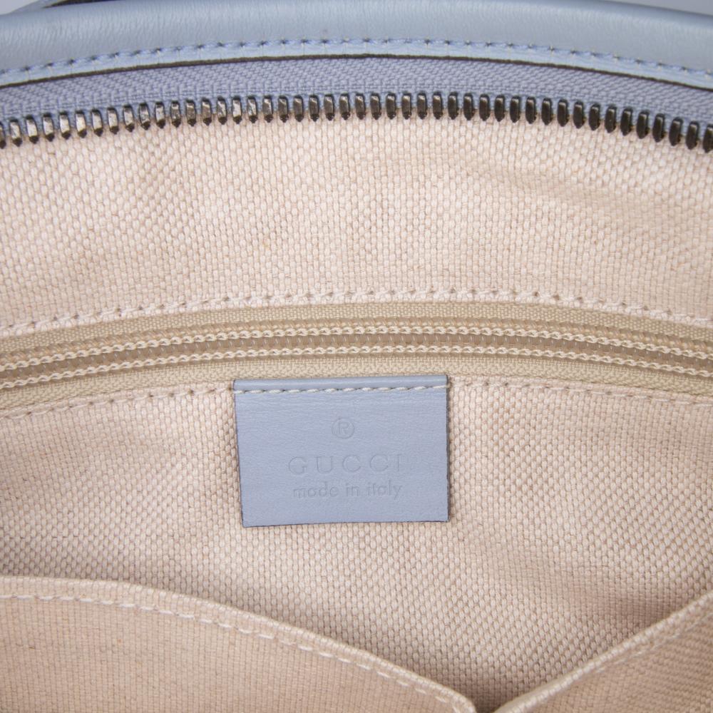 Gucci B Gucci Blue Light Blue Canvas Fabric Small Flora Knight Convertible Tote Italy