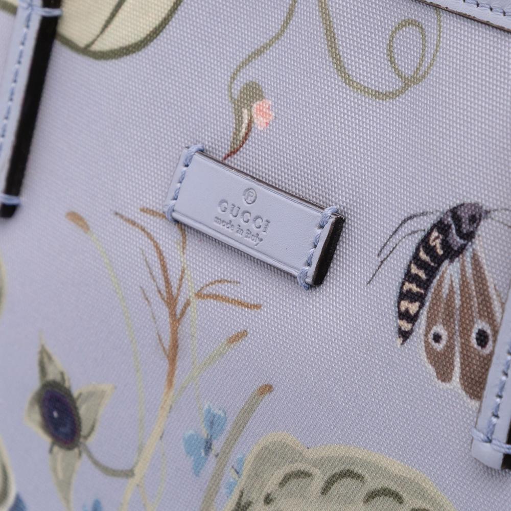 Gucci B Gucci Blue Light Blue Canvas Fabric Small Flora Knight Convertible Tote Italy