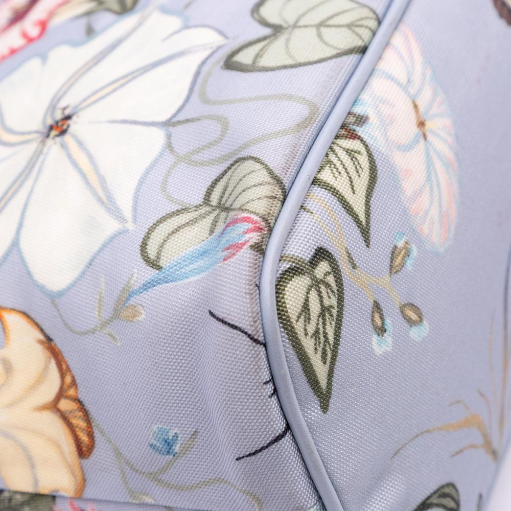 Gucci B Gucci Blue Light Blue Canvas Fabric Small Flora Knight Convertible Tote Italy