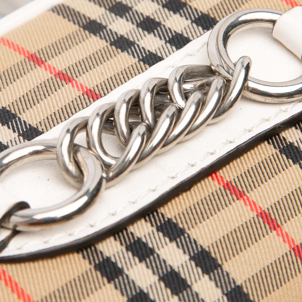 Burberry B Burberry Brown Beige with White Canvas Fabric Haymarket Check 1983 Link Crossbody Italy