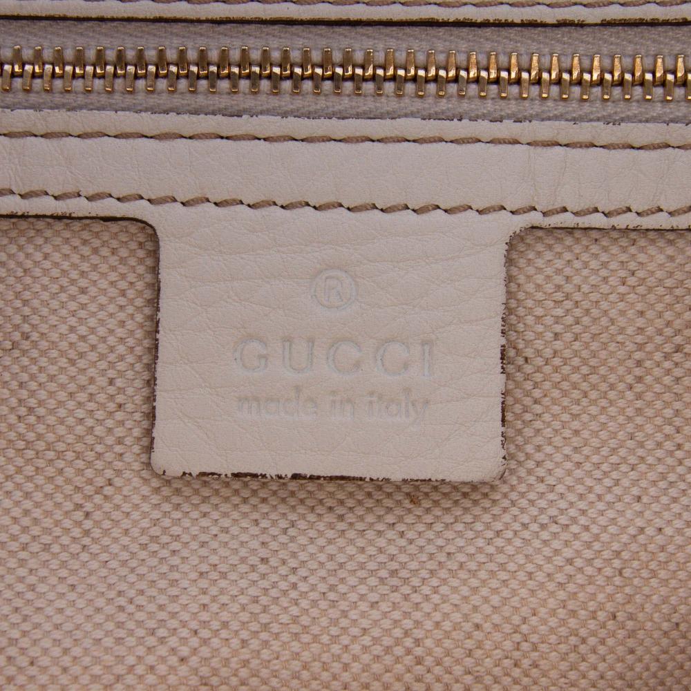 Gucci B Gucci White Calf Leather Medium Pebbled skin Web Heritage Shoulder Bag Italy
