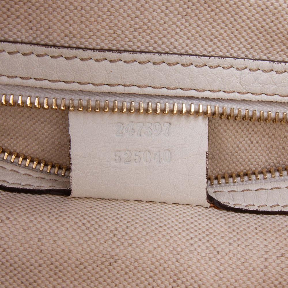Gucci B Gucci White Calf Leather Medium Pebbled skin Web Heritage Shoulder Bag Italy