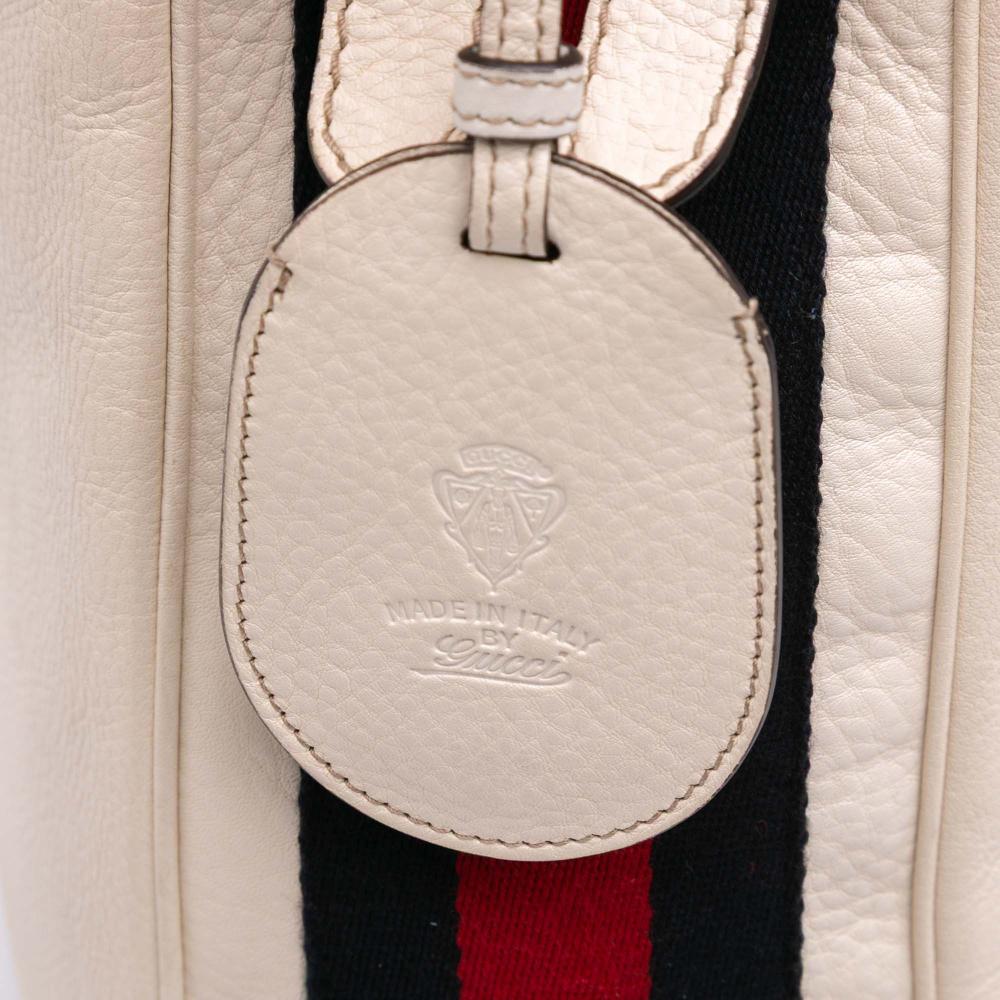 Gucci B Gucci White Calf Leather Medium Pebbled skin Web Heritage Shoulder Bag Italy