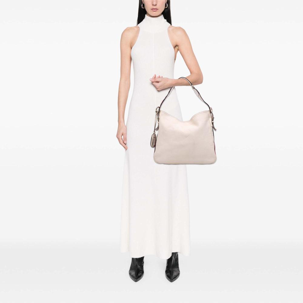 Gucci B Gucci White Calf Leather Medium Pebbled skin Web Heritage Shoulder Bag Italy