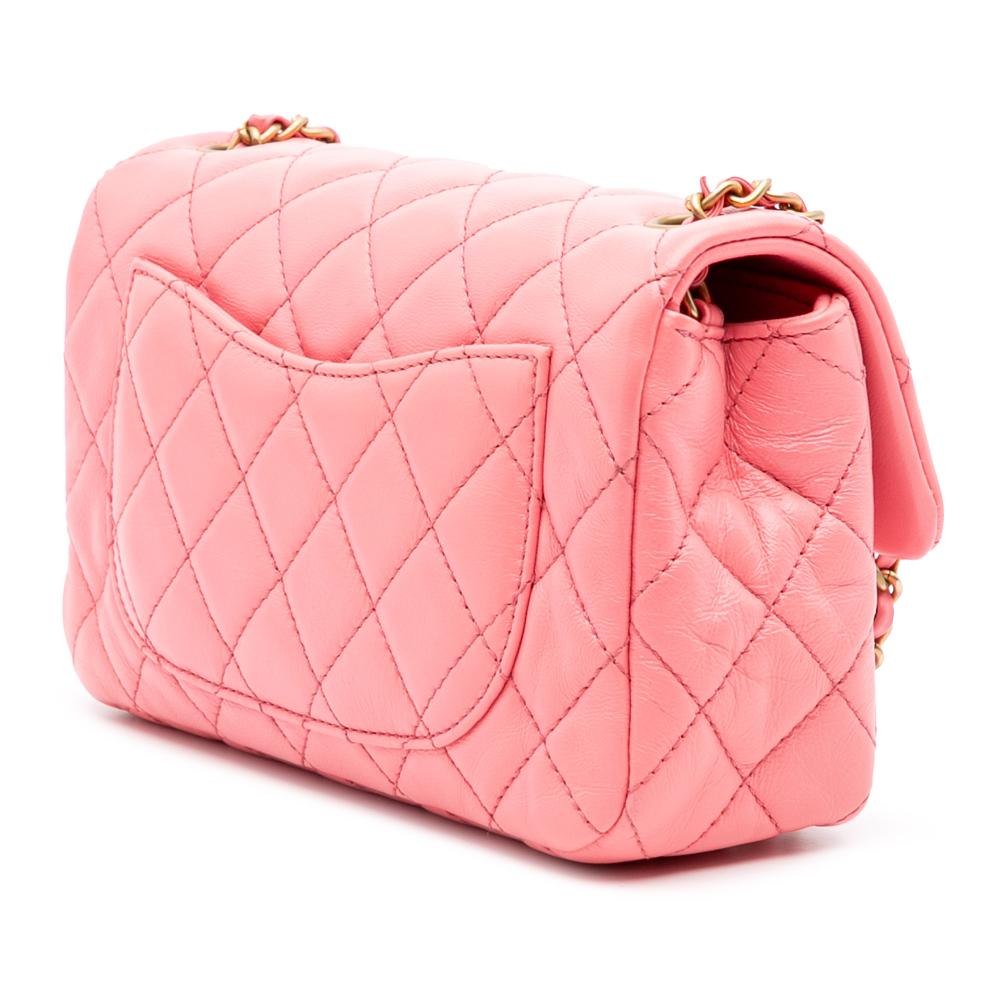 Chanel Pink Lambskin Leather Leather Mini Rectangular Classic Lambskin Pearl Crush Single Flap Italy