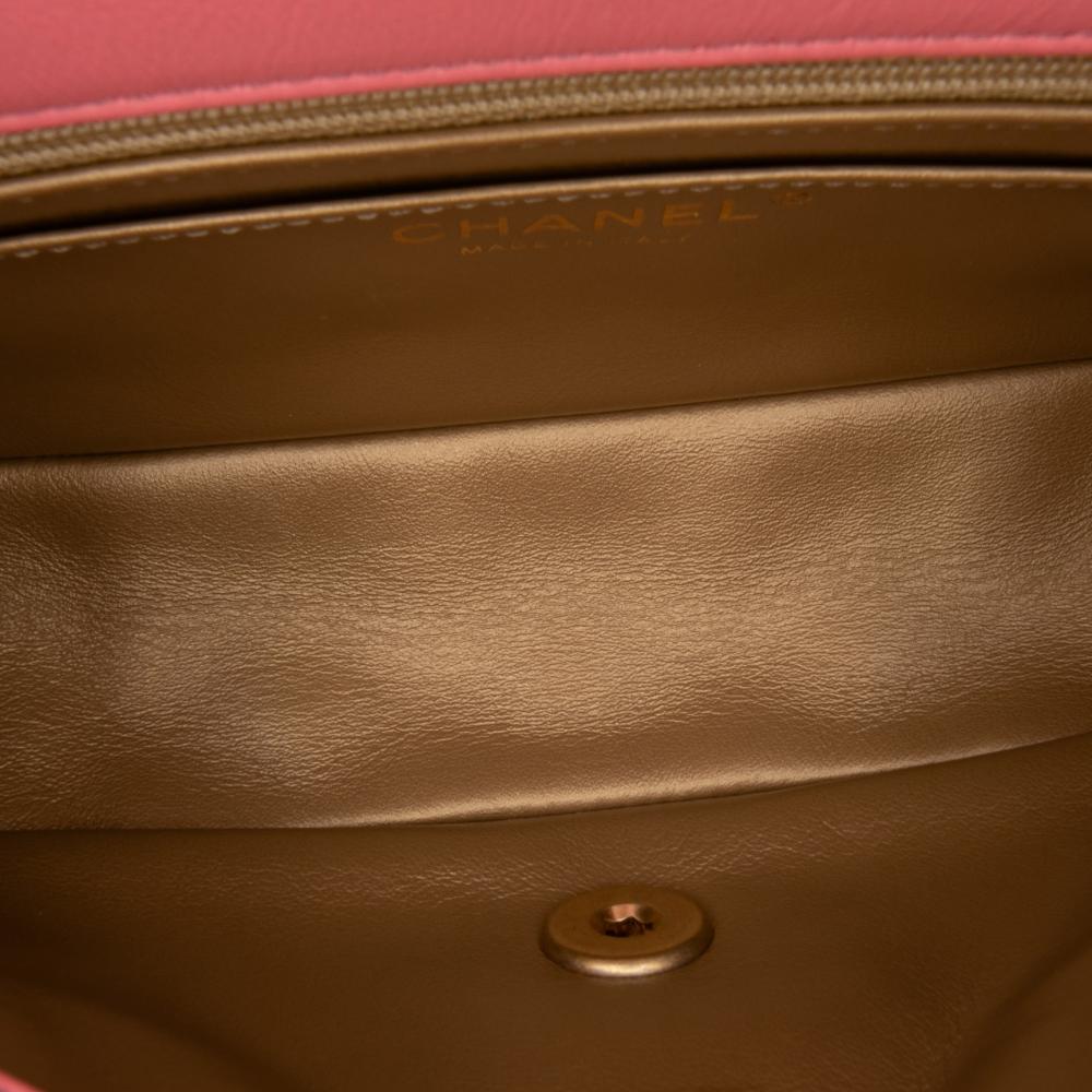 Chanel Pink Lambskin Leather Leather Mini Rectangular Classic Lambskin Pearl Crush Single Flap Italy