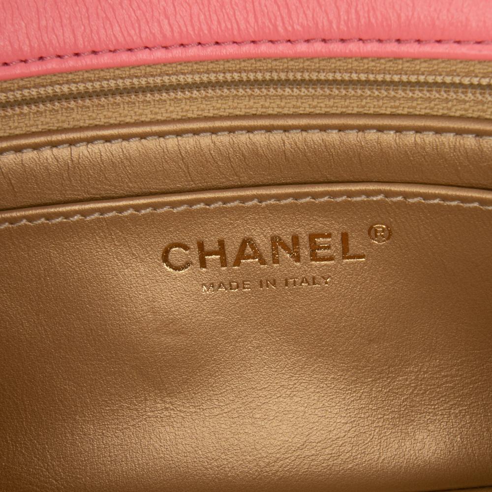 Chanel Pink Lambskin Leather Leather Mini Rectangular Classic Lambskin Pearl Crush Single Flap Italy