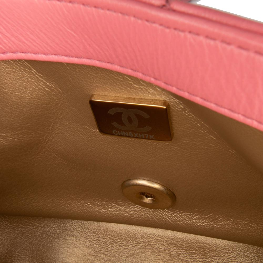 Chanel Pink Lambskin Leather Leather Mini Rectangular Classic Lambskin Pearl Crush Single Flap Italy