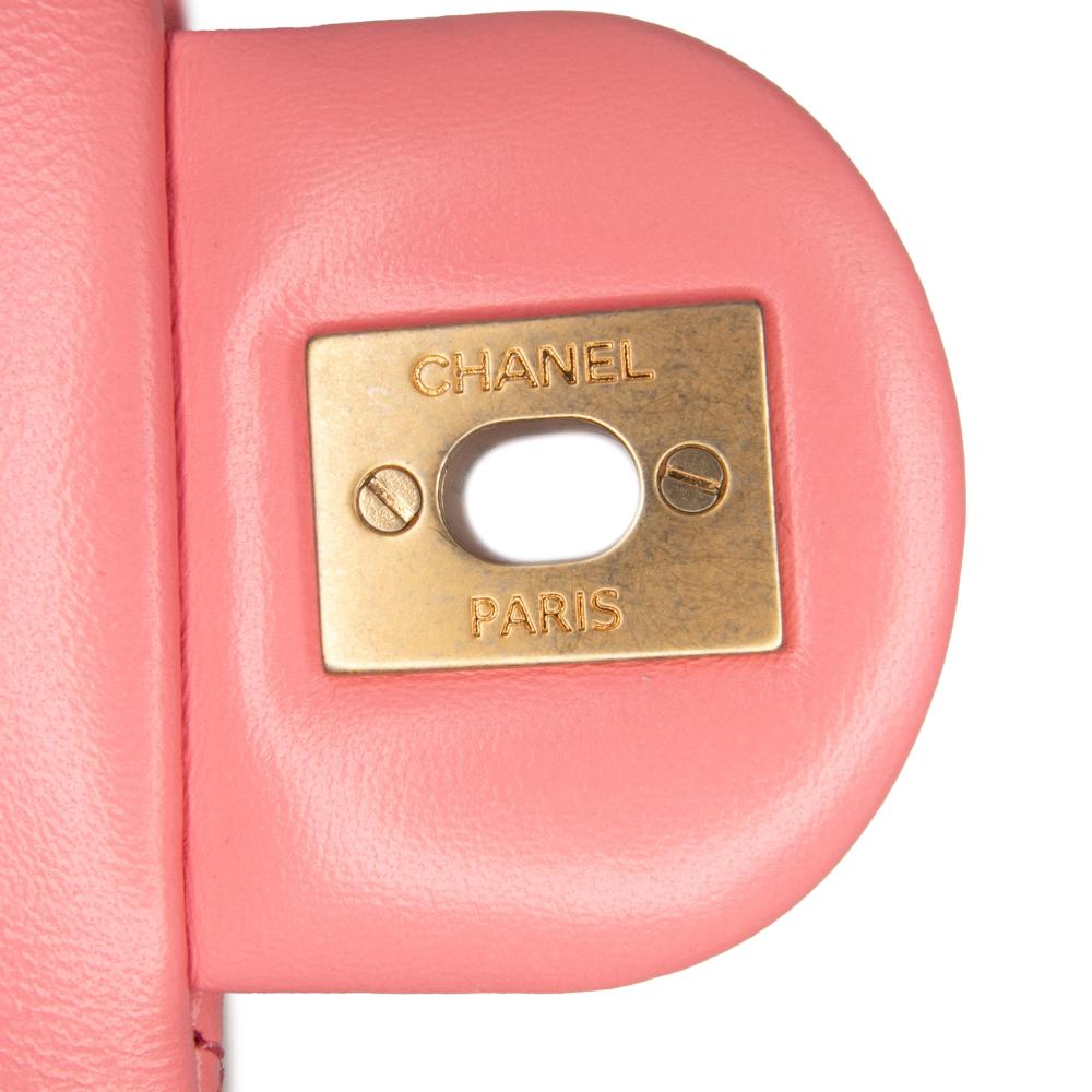 Chanel Pink Lambskin Leather Leather Mini Rectangular Classic Lambskin Pearl Crush Single Flap Italy