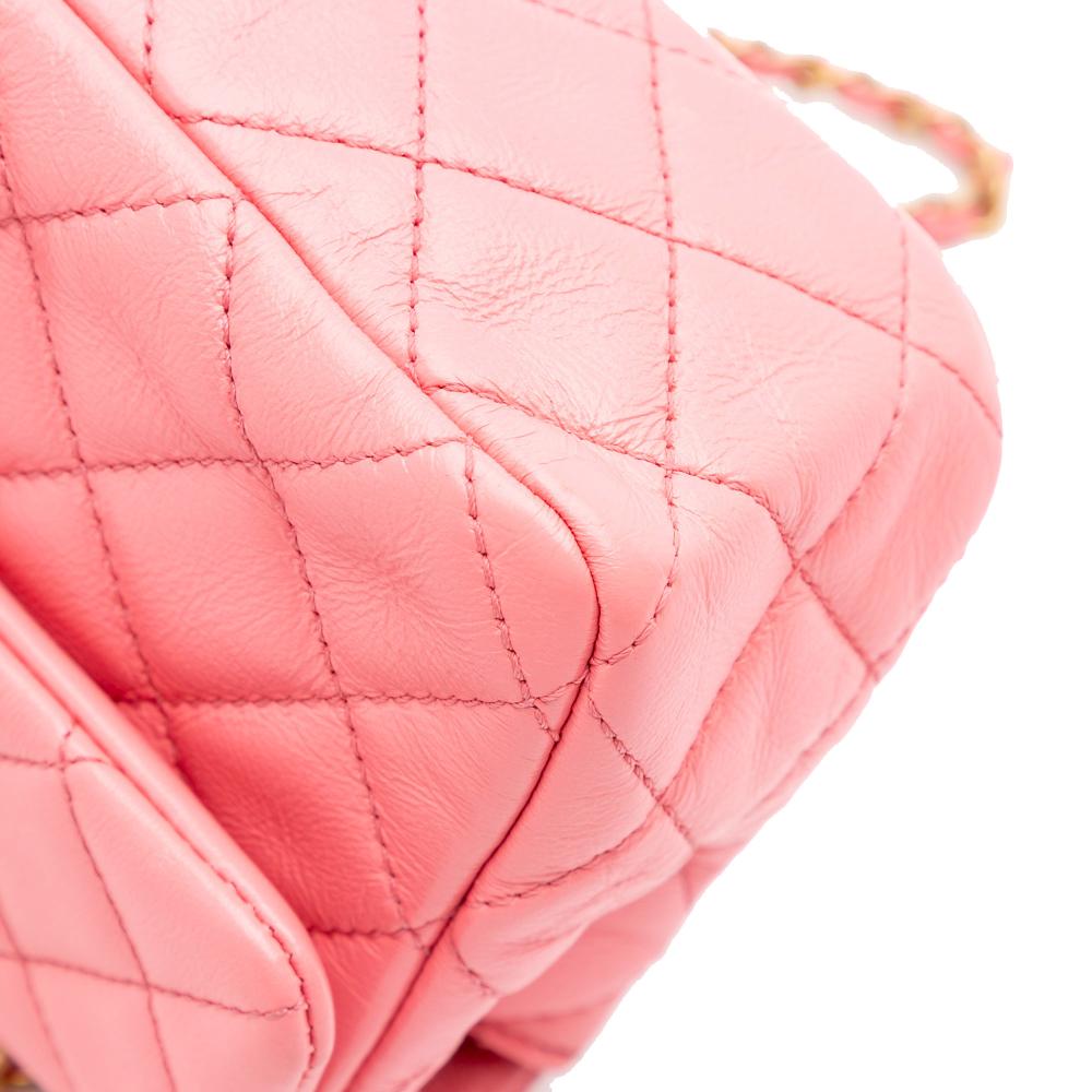 Chanel Pink Lambskin Leather Leather Mini Rectangular Classic Lambskin Pearl Crush Single Flap Italy