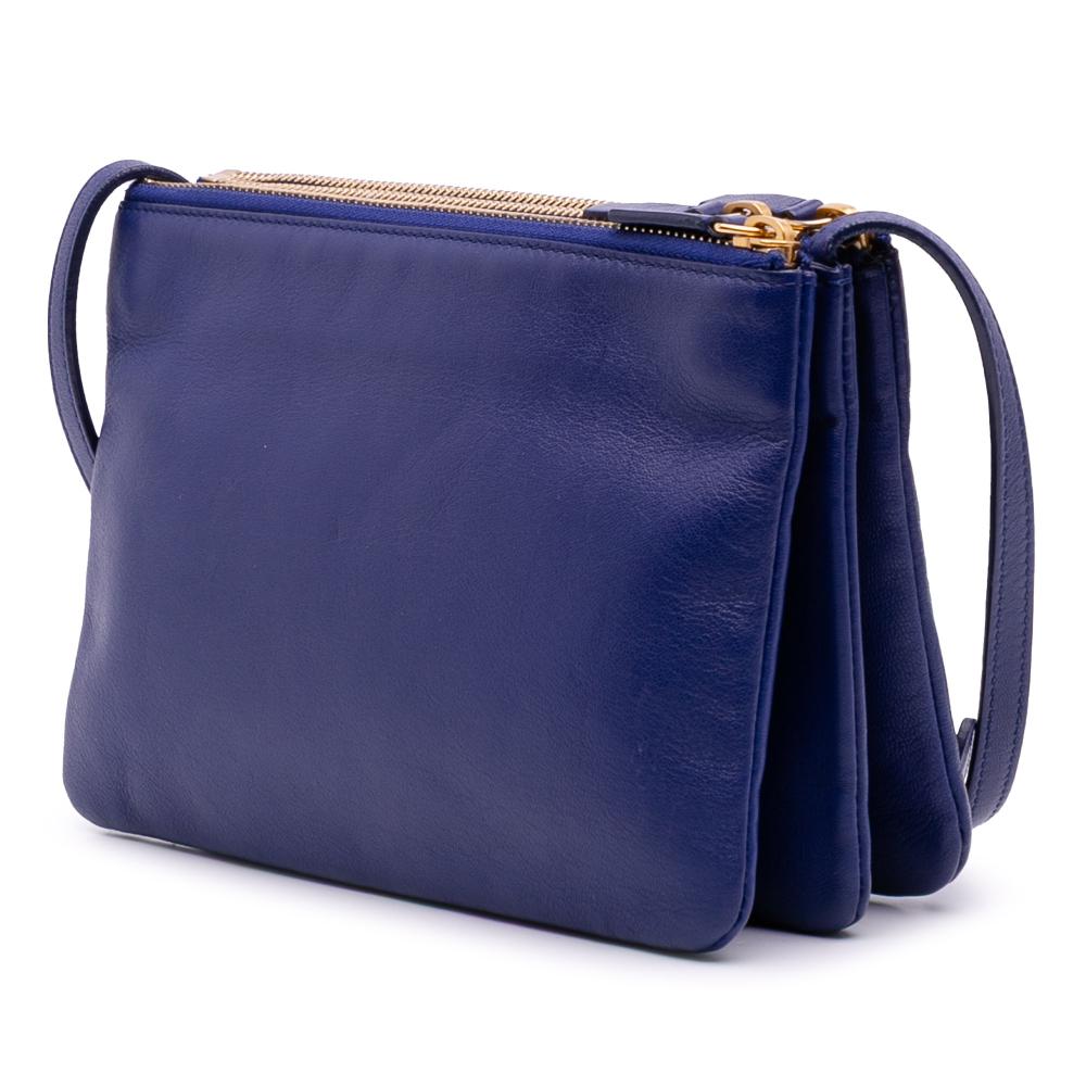 Celine B Celine Blue Midnight Blue Lambskin Leather Leather Small Lambskin Trio Crossbody Italy