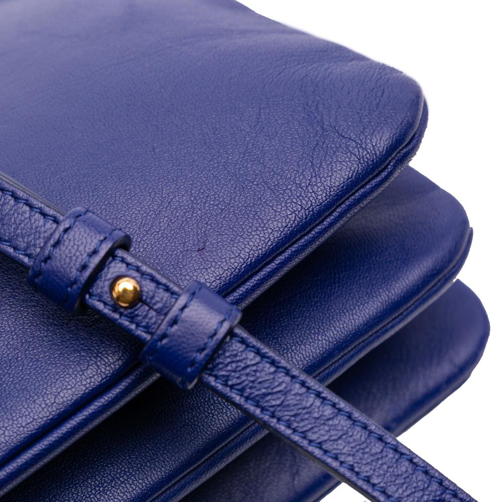Celine B Celine Blue Midnight Blue Lambskin Leather Leather Small Lambskin Trio Crossbody Italy