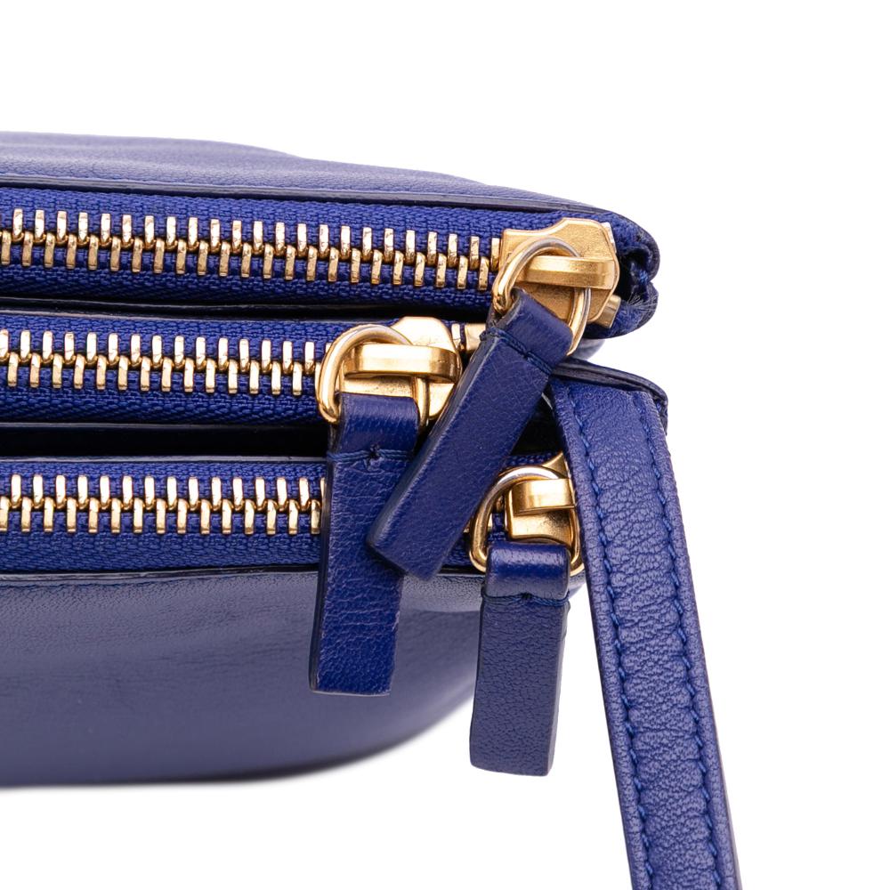Celine B Celine Blue Midnight Blue Lambskin Leather Leather Small Lambskin Trio Crossbody Italy