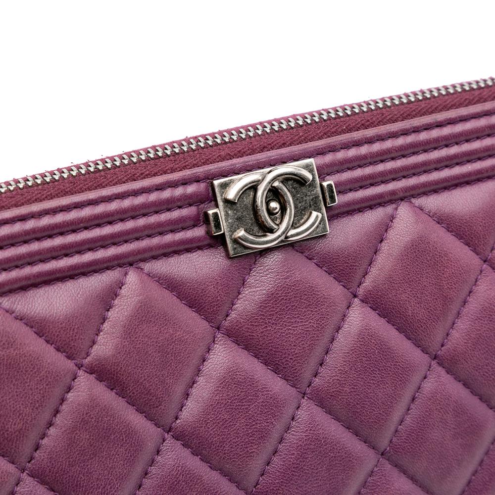 Chanel B Chanel Purple Lambskin Leather Leather Medium Quilted Lambskin Boy O Case Clutch Italy