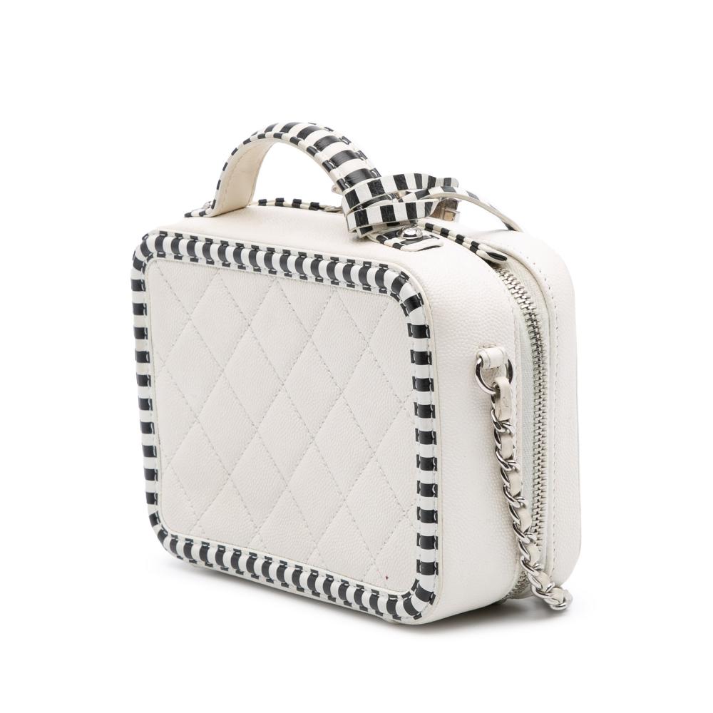 Chanel B Chanel White Caviar Leather Leather Small Caviar Striped CC Filigree Vanity Case Italy