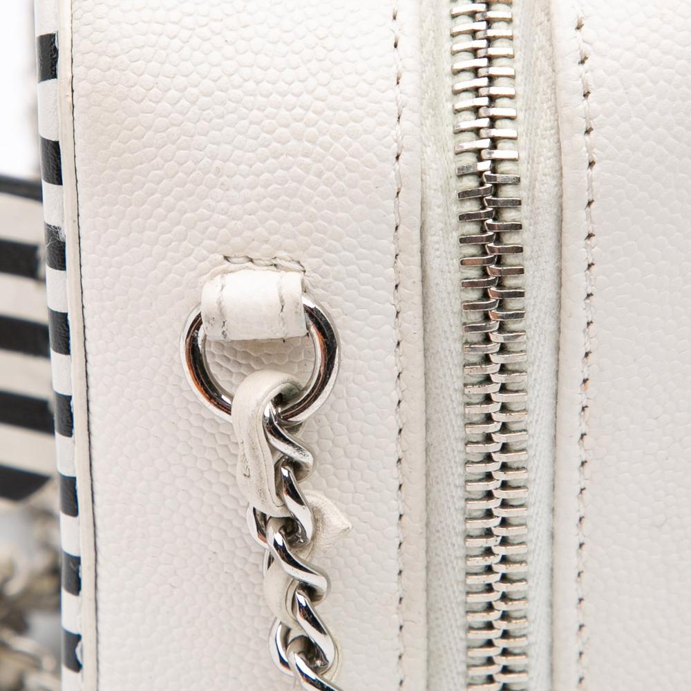 Chanel B Chanel White Caviar Leather Leather Small Caviar Striped CC Filigree Vanity Case Italy