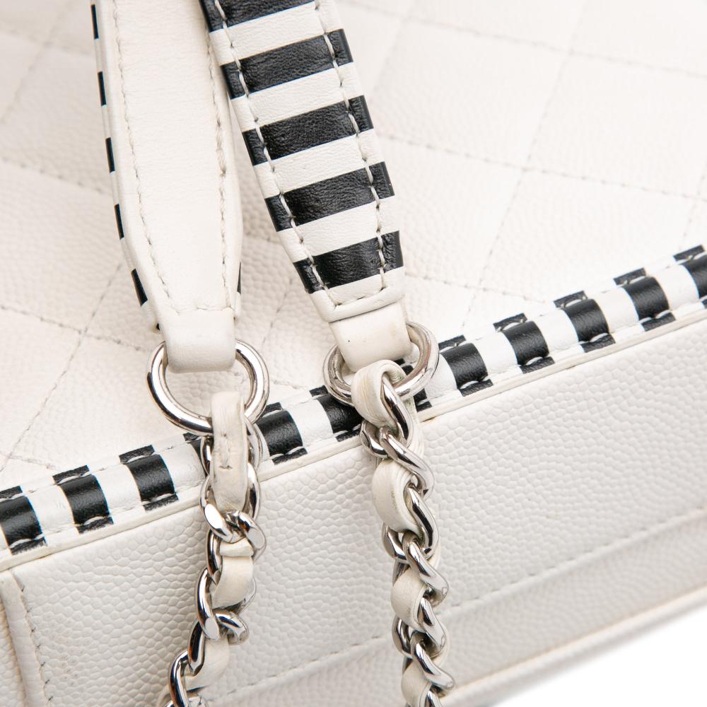 Chanel B Chanel White Caviar Leather Leather Small Caviar Striped CC Filigree Vanity Case Italy
