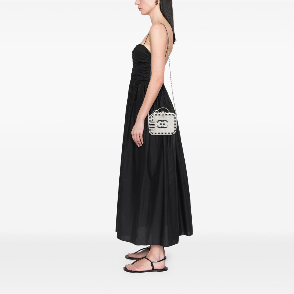 Chanel B Chanel White Caviar Leather Leather Small Caviar Striped CC Filigree Vanity Case Italy