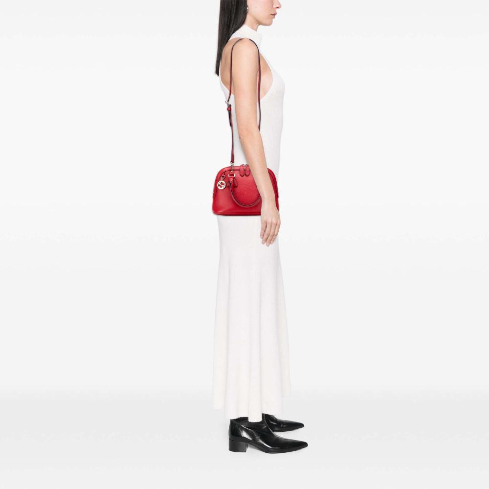 Gucci AB Gucci Red Calf Leather Mini GG Charm Dome Satchel Italy