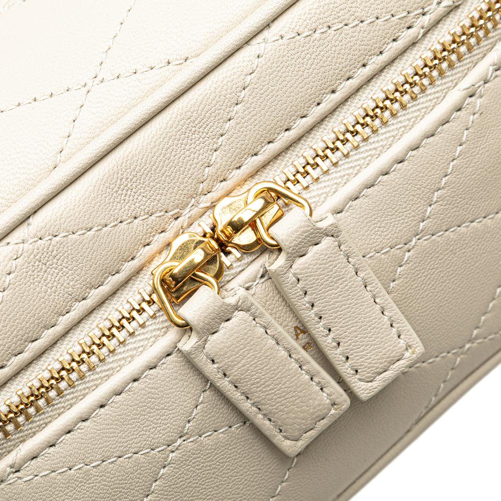 Saint Laurent B Saint Laurent White Ivory Lambskin Leather Leather Quilted Lambskin East West Vanity Case Jamaica