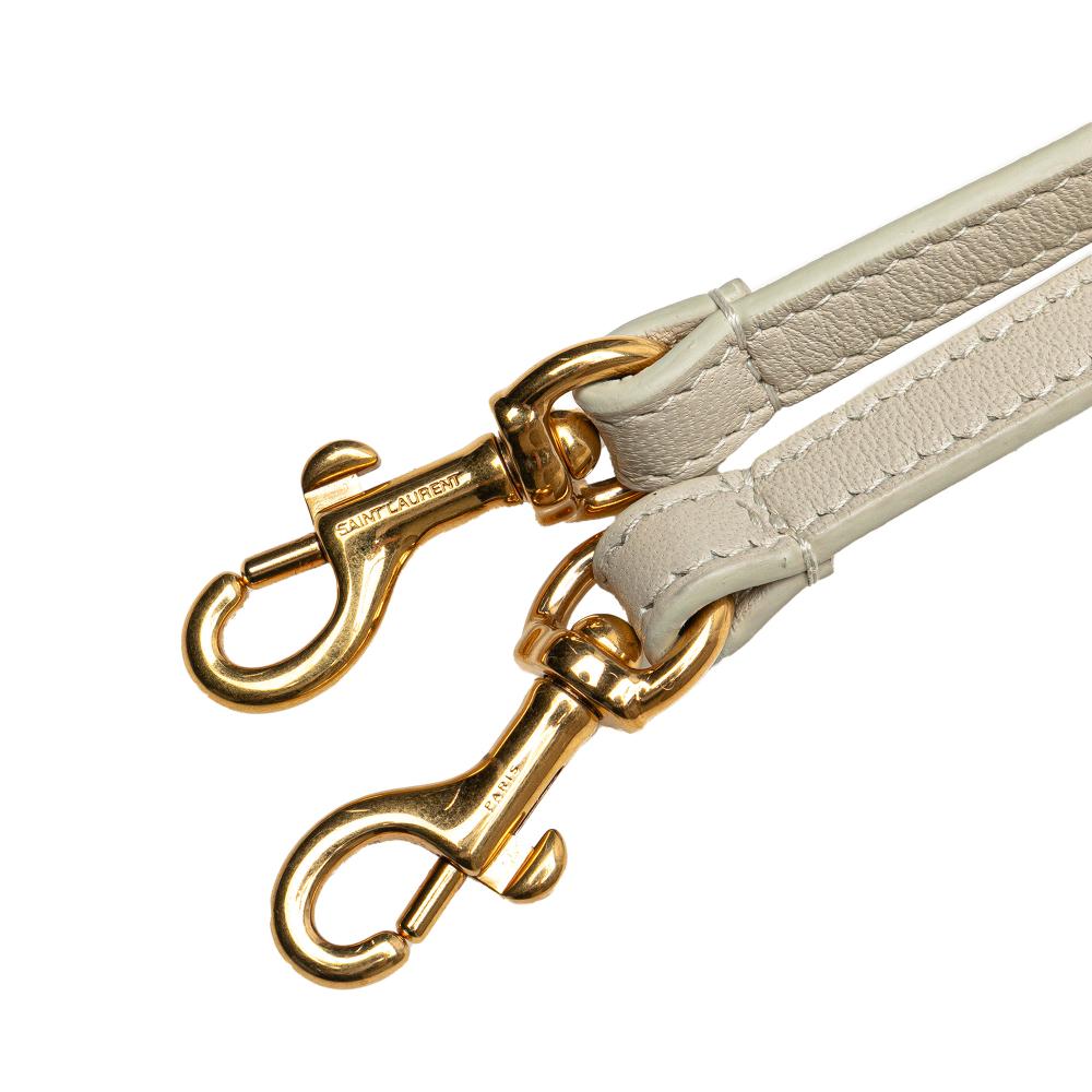 Saint Laurent B Saint Laurent White Ivory Lambskin Leather Leather Quilted Lambskin East West Vanity Case Jamaica