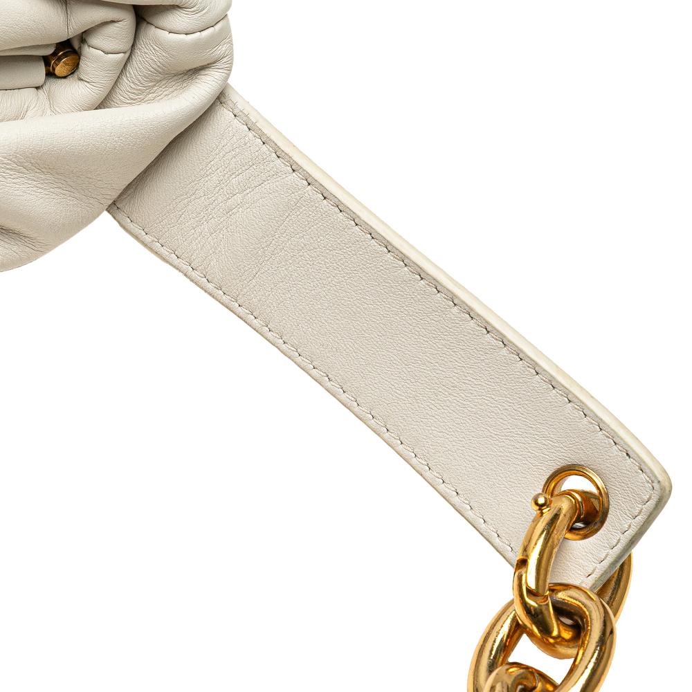 Bottega Veneta AB Bottega Veneta White Lambskin Leather Leather Lambskin Belt Chain Pouch Italy