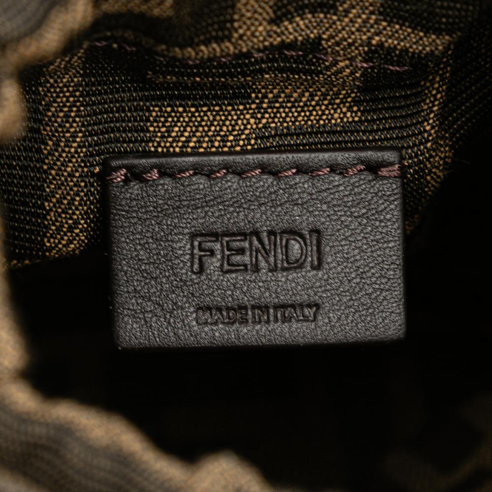 Fendi AB Fendi Brown Straw Natural Material Nano Zucca and Canvas Step Out Bag Italy