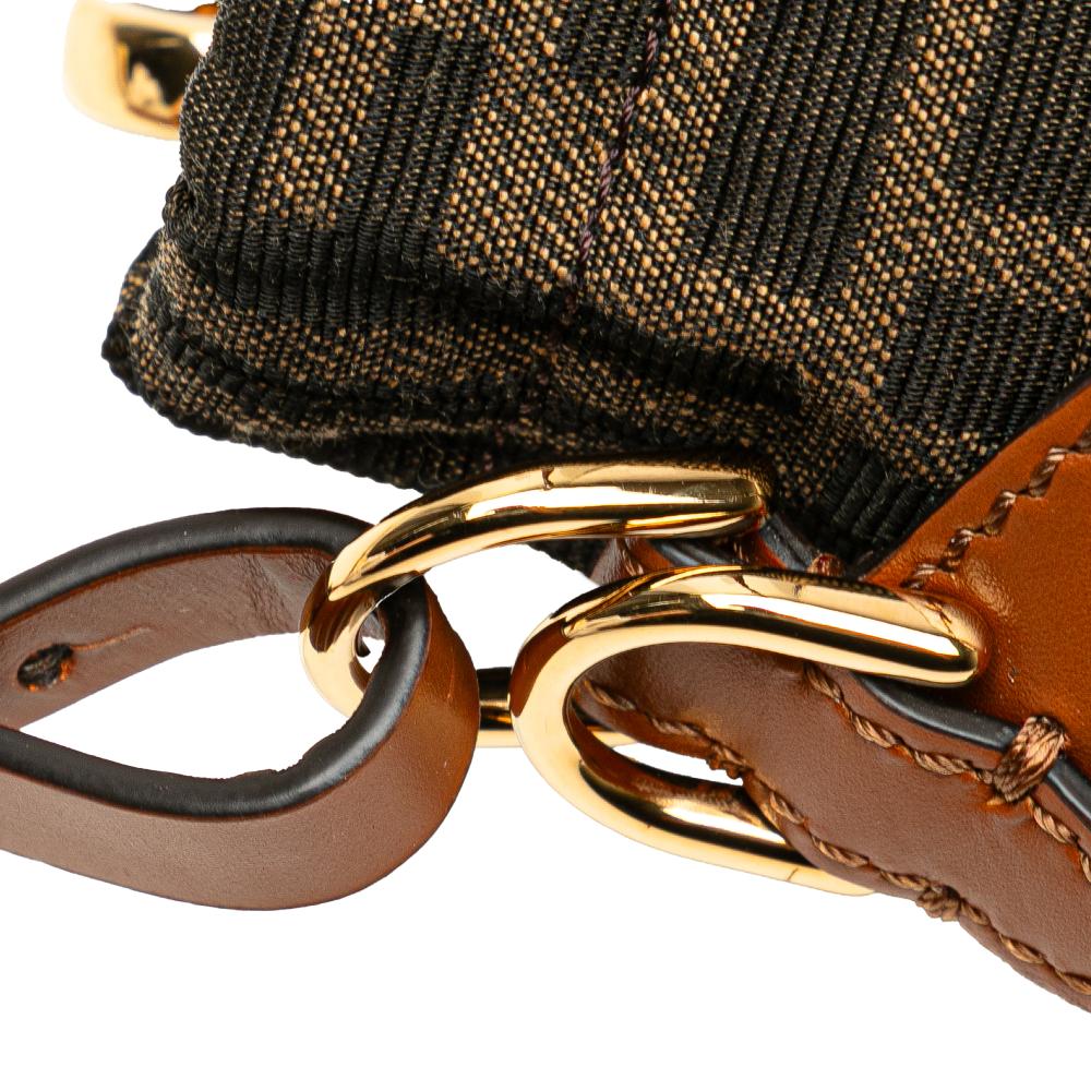 Fendi AB Fendi Brown Straw Natural Material Nano Zucca and Canvas Step Out Bag Italy