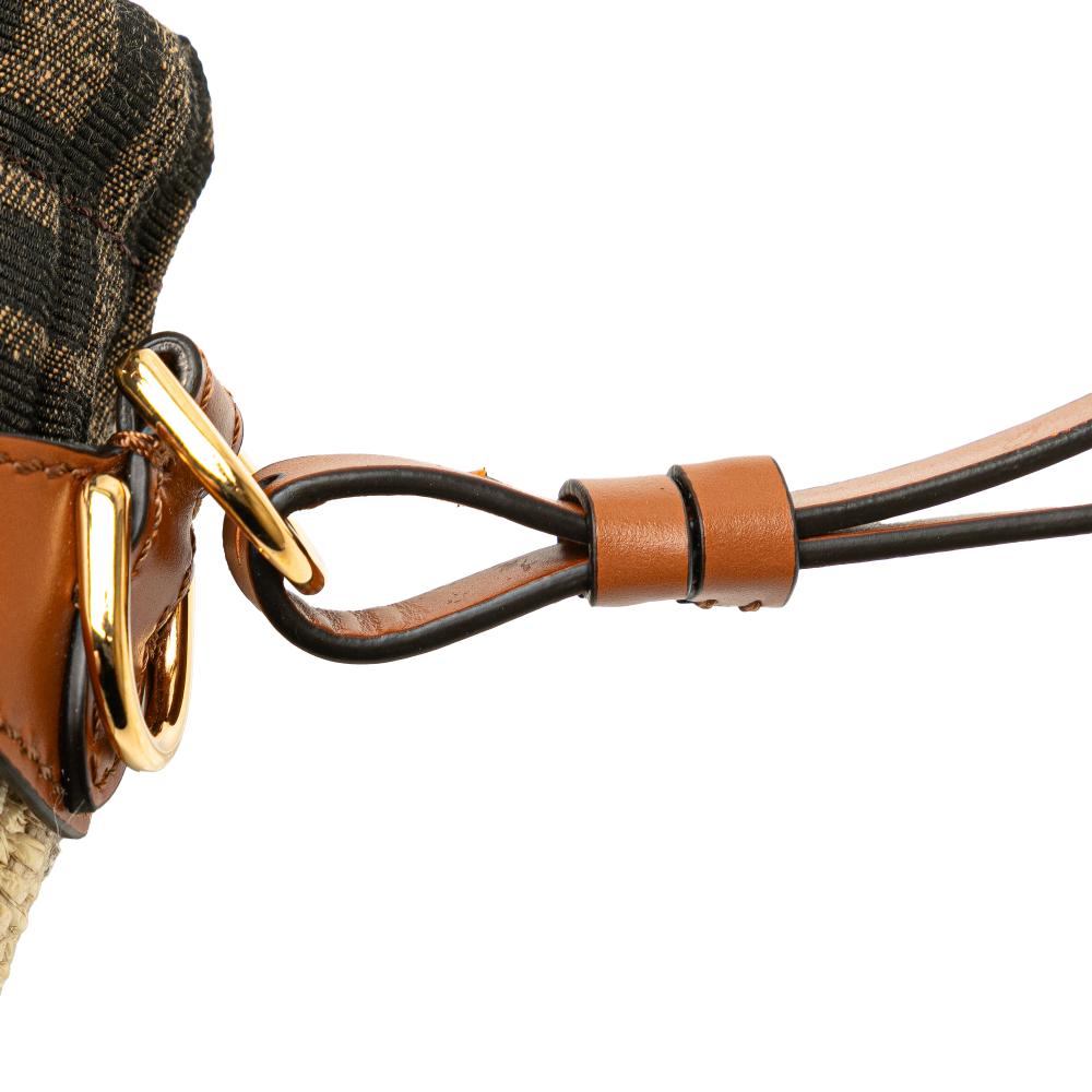 Fendi AB Fendi Brown Straw Natural Material Nano Zucca and Canvas Step Out Bag Italy