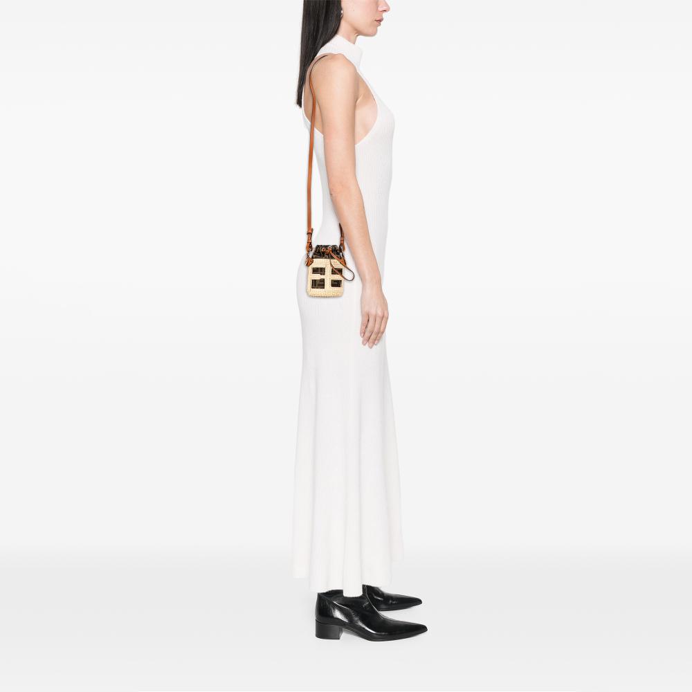 Fendi AB Fendi Brown Straw Natural Material Nano Zucca and Canvas Step Out Bag Italy