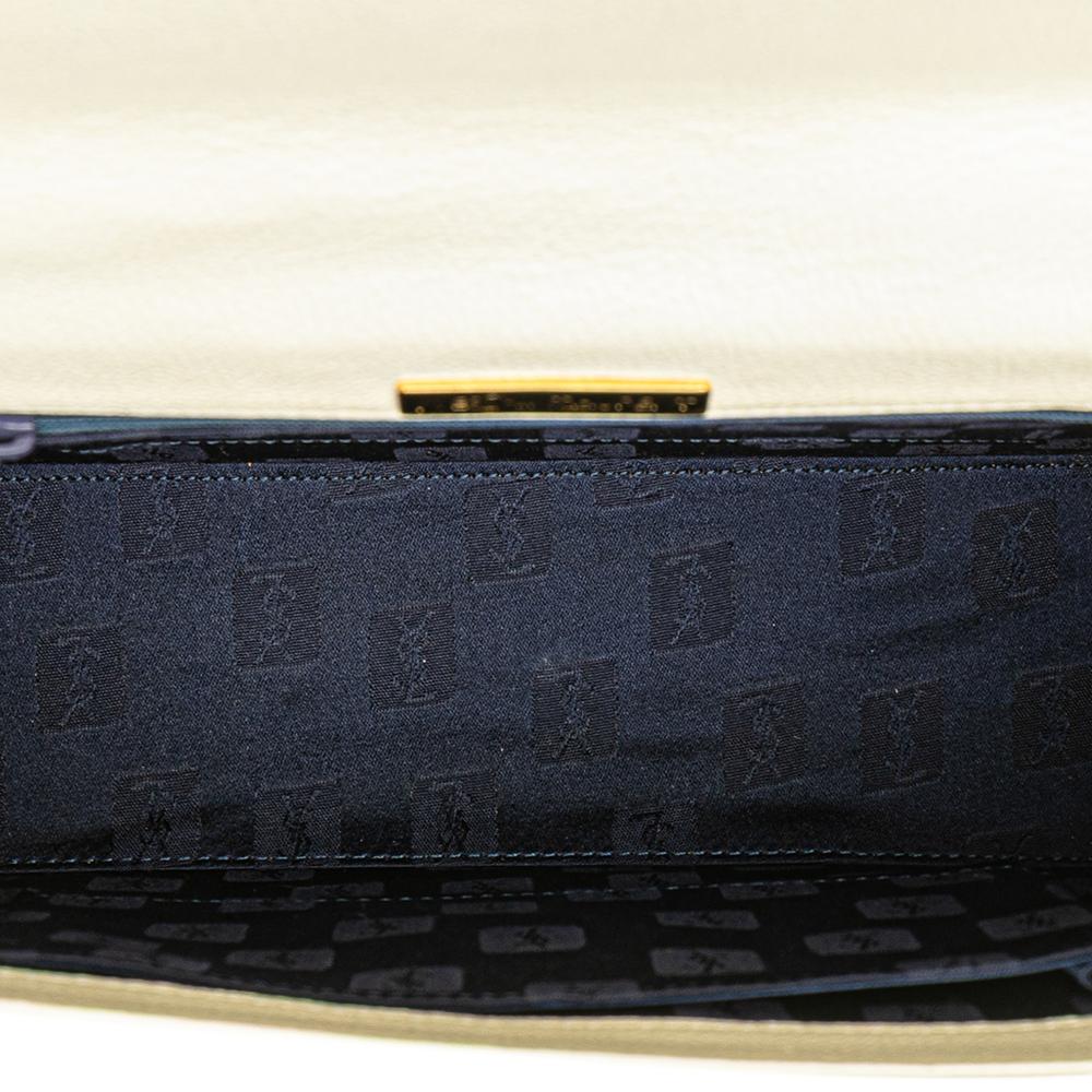 Saint Laurent B Saint Laurent White with Black Calf Leather Satchel France