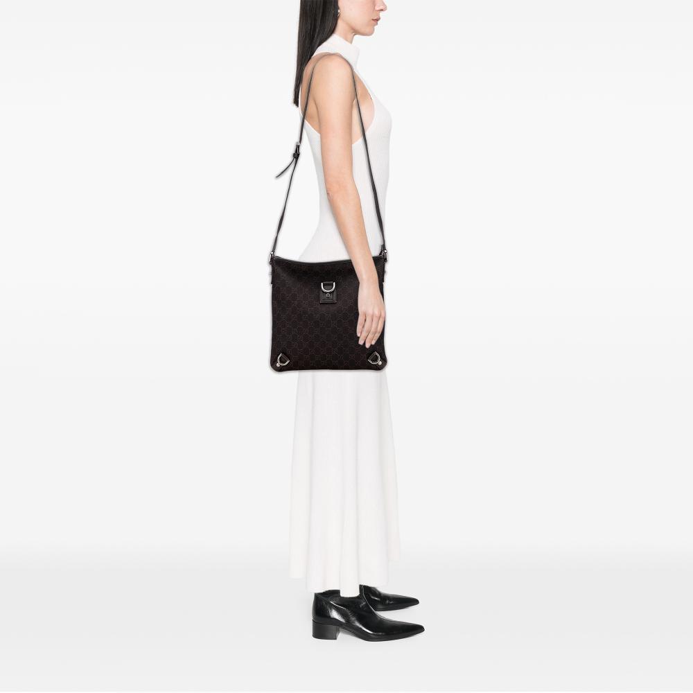 Gucci B Gucci Brown Dark Brown Denim Fabric GG Abbey D Ring Crossbody Italy