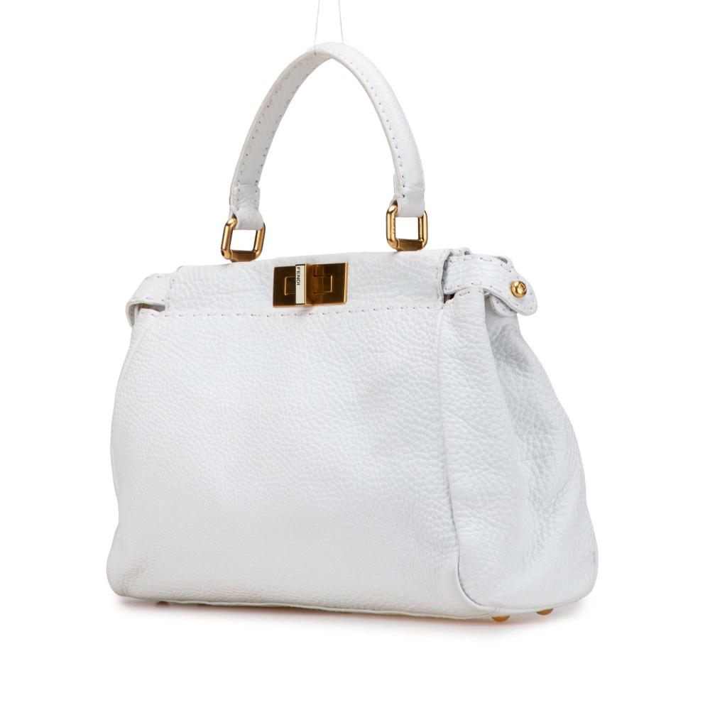 Fendi B Fendi White Calf Leather Medium Pebbled Peekaboo Satchel Italy