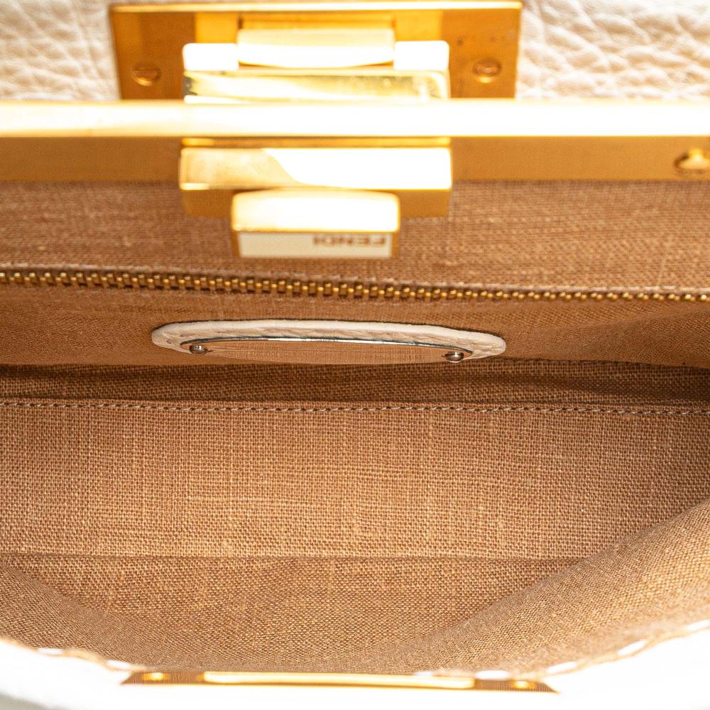 Fendi B Fendi White Calf Leather Medium Pebbled Peekaboo Satchel Italy