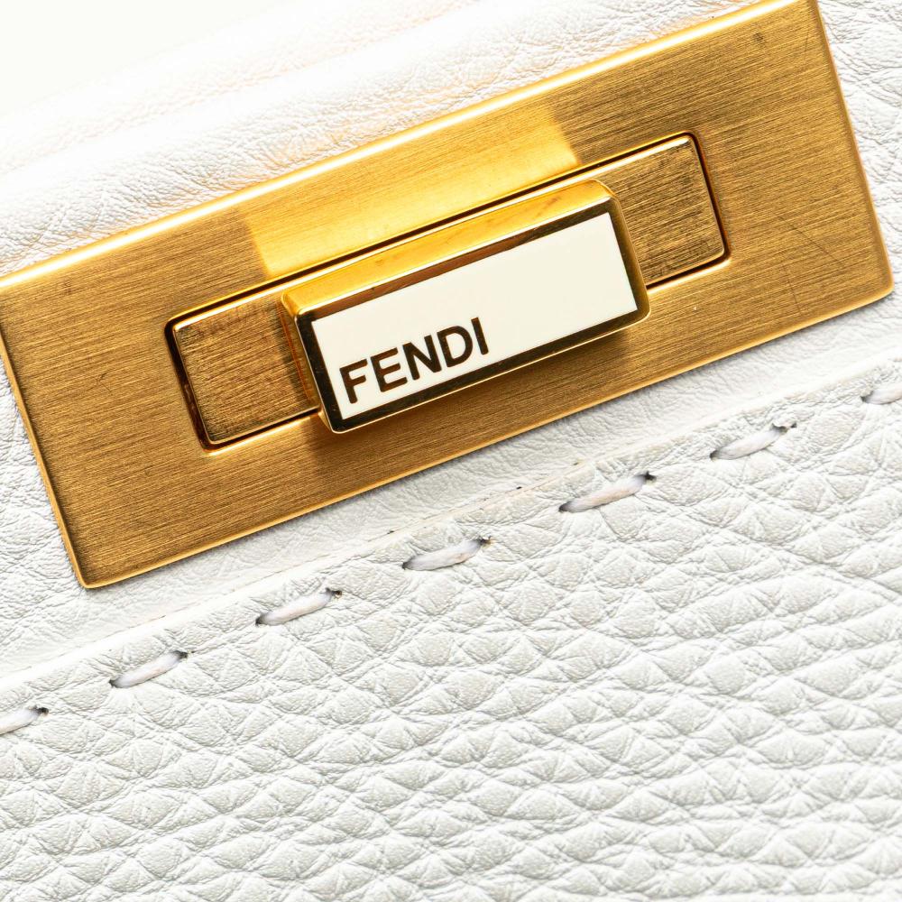 Fendi B Fendi White Calf Leather Medium Pebbled Peekaboo Satchel Italy