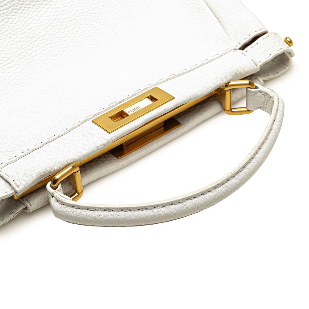 Fendi B Fendi White Calf Leather Medium Pebbled Peekaboo Satchel Italy