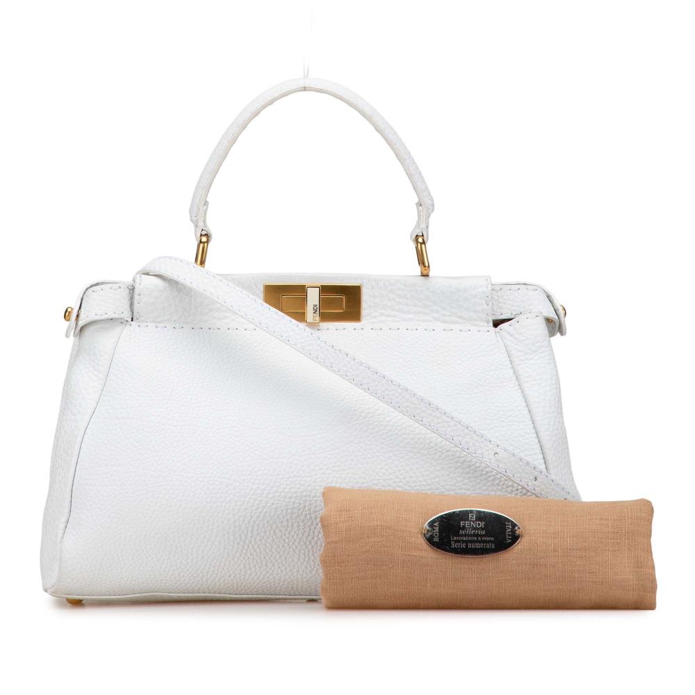 Fendi B Fendi White Calf Leather Medium Pebbled Peekaboo Satchel Italy